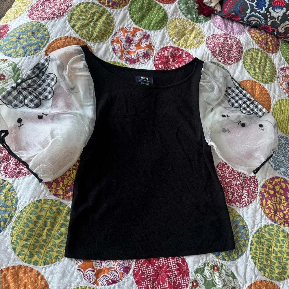 Anthropologie Maeve Silk Puff-Sleeve Sweater Top, M